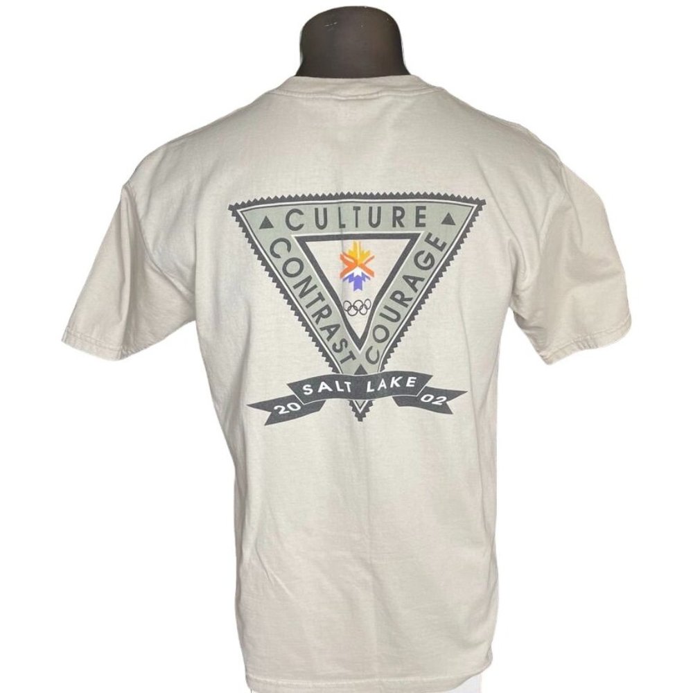 Vintage XIX Olympic Winter Games 2002 Salt Lake City T Shirt Beige Men Size L u - Picture 2 of 9